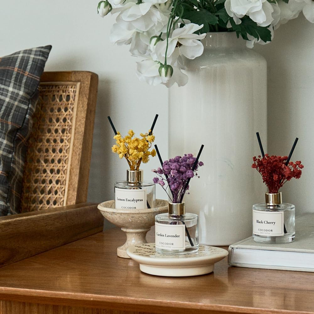 Real Flower Reed Diffuser/Clean Linen,Cashmere Vanilla,White Jasmine/1.6oz Each Pack/Home Fragrance - Set of 3