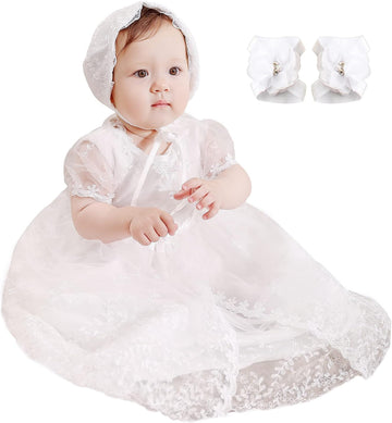 Baby Girl Baptism Dress 3PCS Infant Embroidered Christening Formal Gowns Outfit for Party Wedding