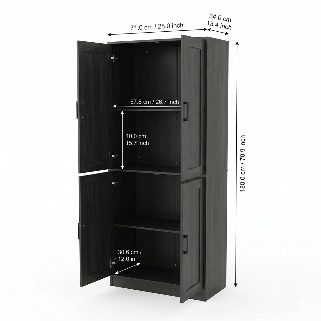 71" Tall Kitchen Pantry Cabinet, Freestanding Food Storage Organizer with Doors & Adjustable Shelves, Large Utility