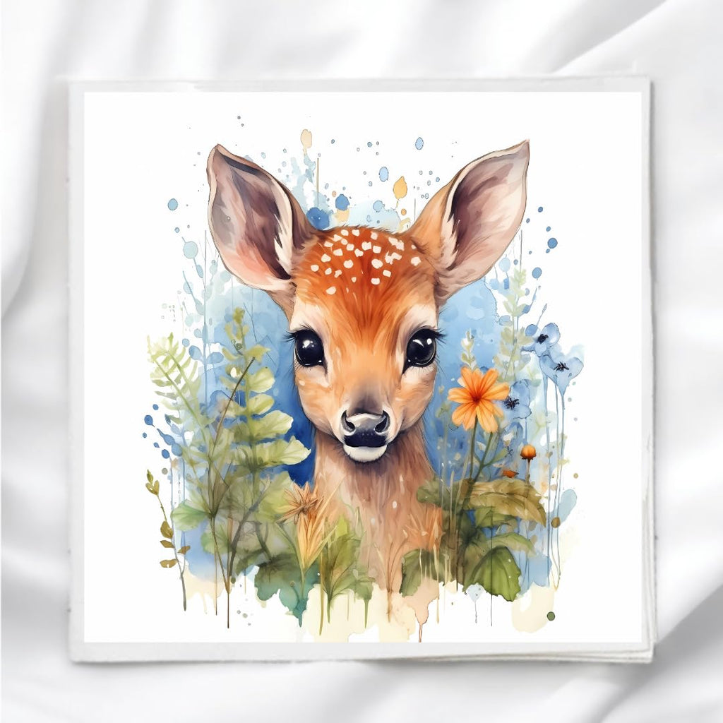 Baby Deer Fabric Panel for Quilting Crafting Sewing and Other Projects Quilt Block Craft Fabric (8x8 inches)