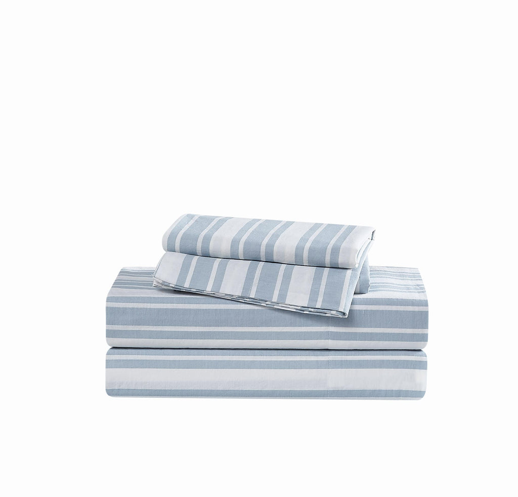 Wide Ticking Stripe Blue 3 Piece Sheet Set
