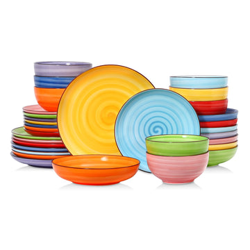 Ceramic Plates and Bowls Sets, 32 Pieces Dinnerware Sets for 8, Scratch Resistant Dish Set for holiday