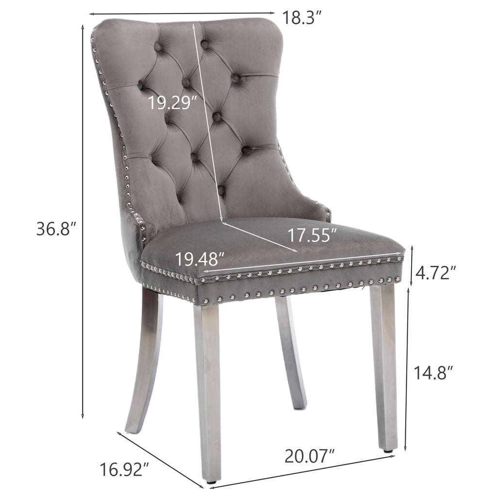 Dining Chairs Set of 4, Velvet Kitchen Chairs with Silver Legs(Grey)