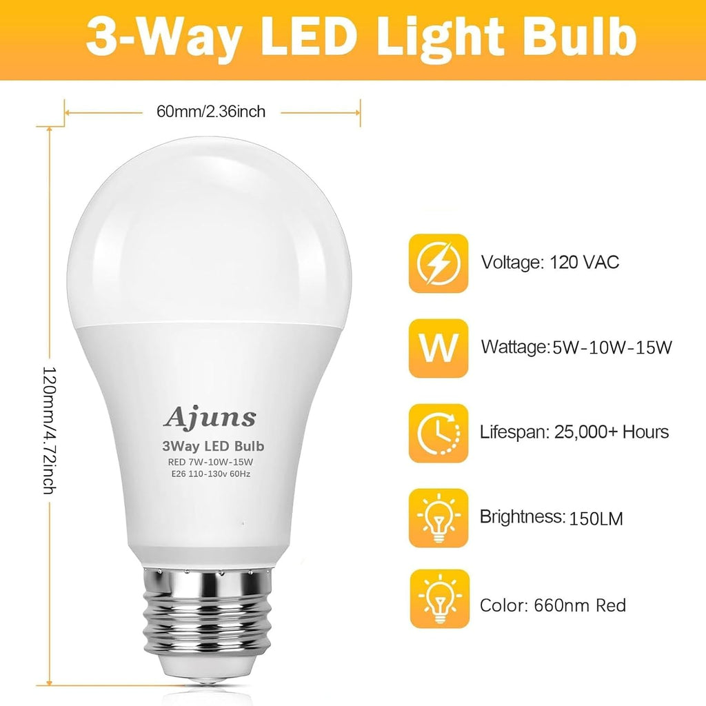3Way Red Light Bulbs 5/10/15W 660nm LED Red Sleep Bulb