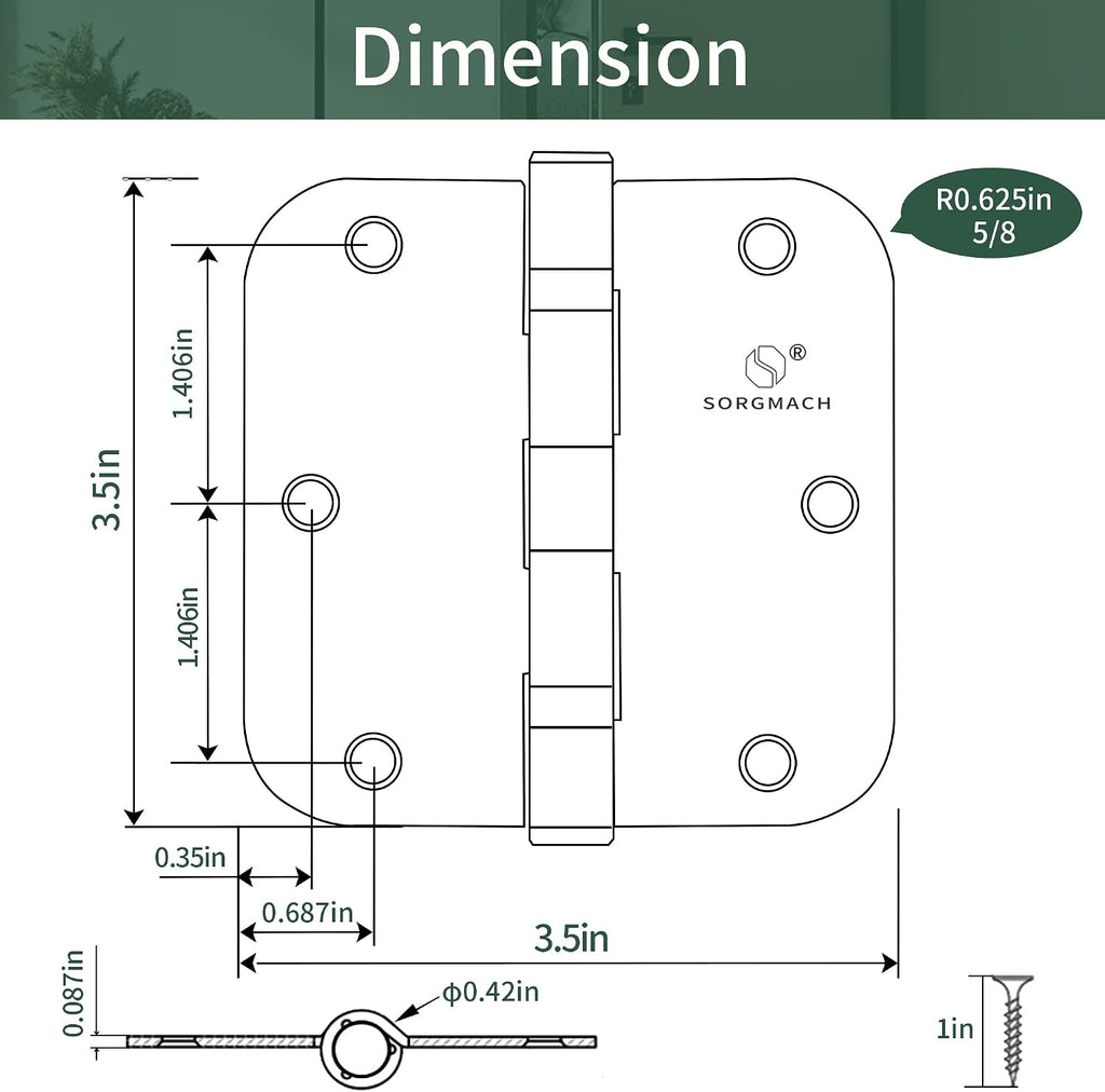 304 Stainless Steel 3 1/2 Inch Hinges 5/8 Radius Corners 3.5'' Ball Bearing Matte Black Door Hinges Exterior Door-3