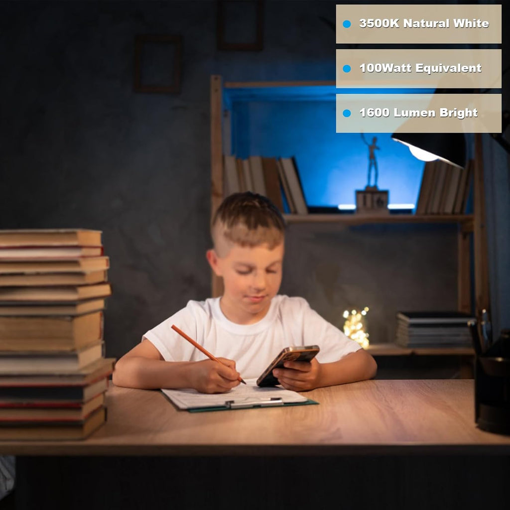 LED Light Bulbs A19 3500K Natural White 100 Watt Equivalent (Not Dimmable)