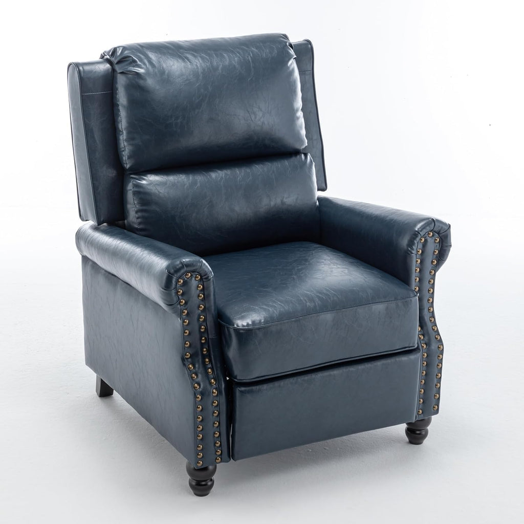 Pushback Recliner Chairs, Faux Leather Armchair, Navy - Set of 2