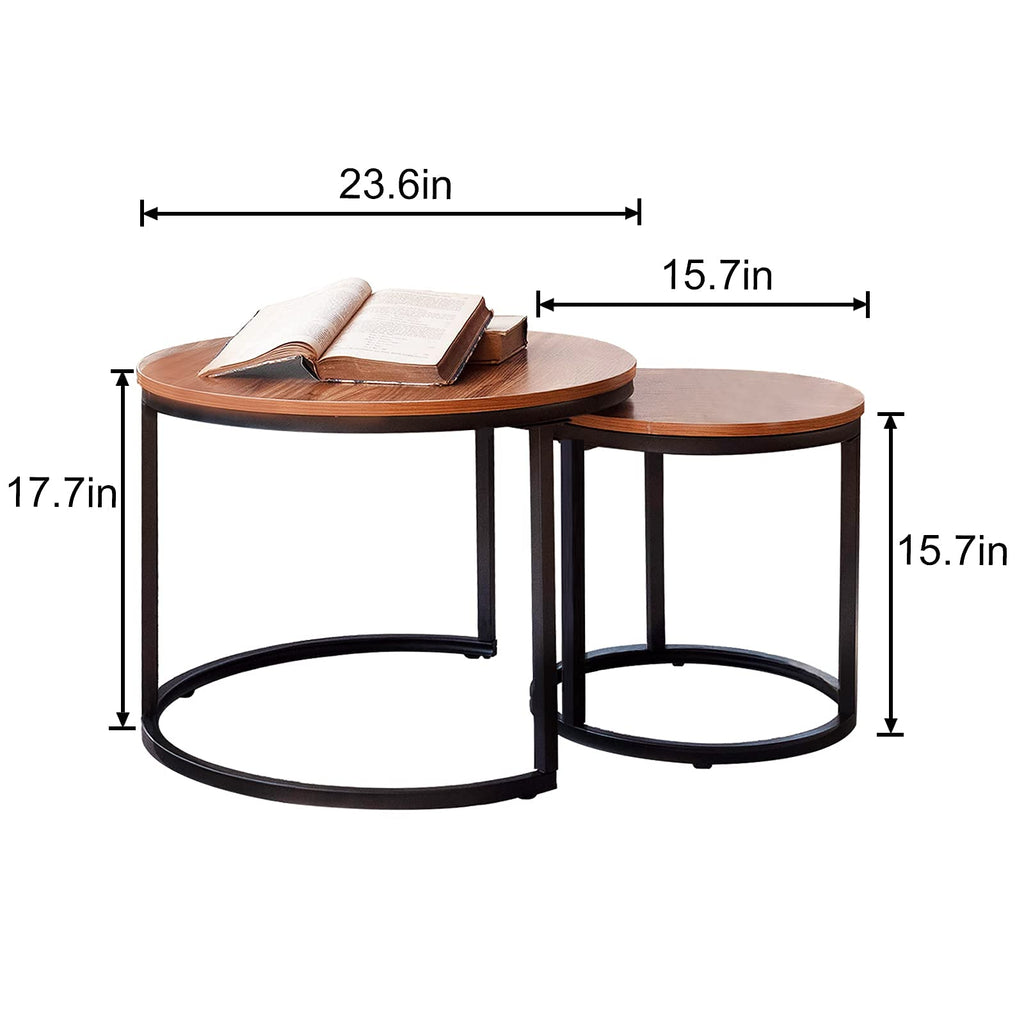 Coffee Nesting Side Round Set of 2 End Top Sturdy Metal Frame Desk Centerpiece Living Room Bedroom Apartment Modern