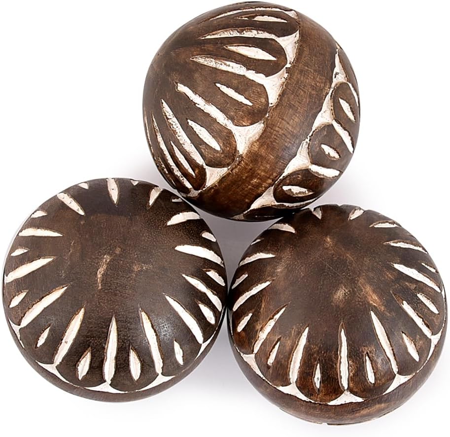 Mango Wood White Decorative Ball for Living, Dining Room Decor - Coffee Table Centerpiece Home Décor (3" x - Set of 3