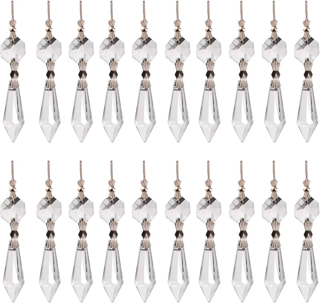 20pcs Clear Crystal Chandelier Icicle Prisms Lamp Candelabra Replacement Parts with Octagon Beads