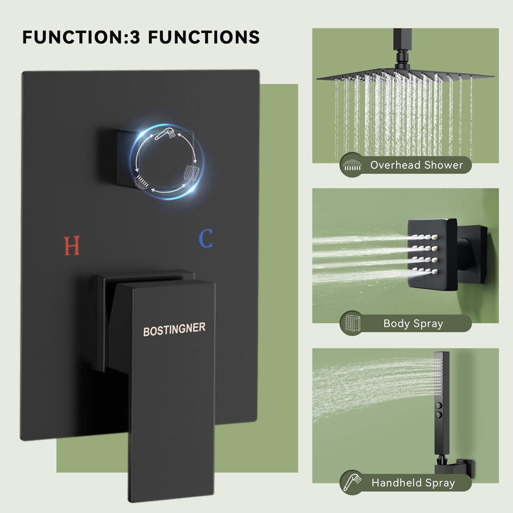 Shower Faucets Sets Shower System with Body Jets, 10" Rain Shower Head with 2 In 1 Handheld Spray and 4 Jets, Ceiling