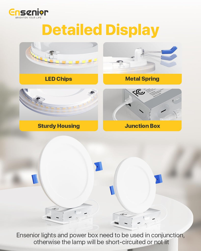12 Pack 4 Inch LED Recessed Ceiling Light with Night Light, Dimmable, 2700K-5000K 5CCT, 750LM 9W 120V, High