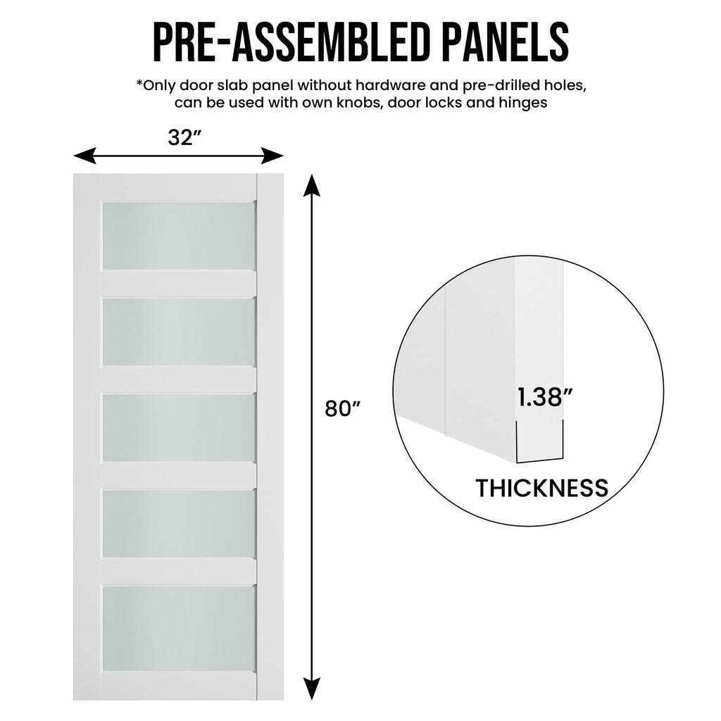 32" x 80" Frosted Glass Door, MDF Solid Core Interior Door Slab