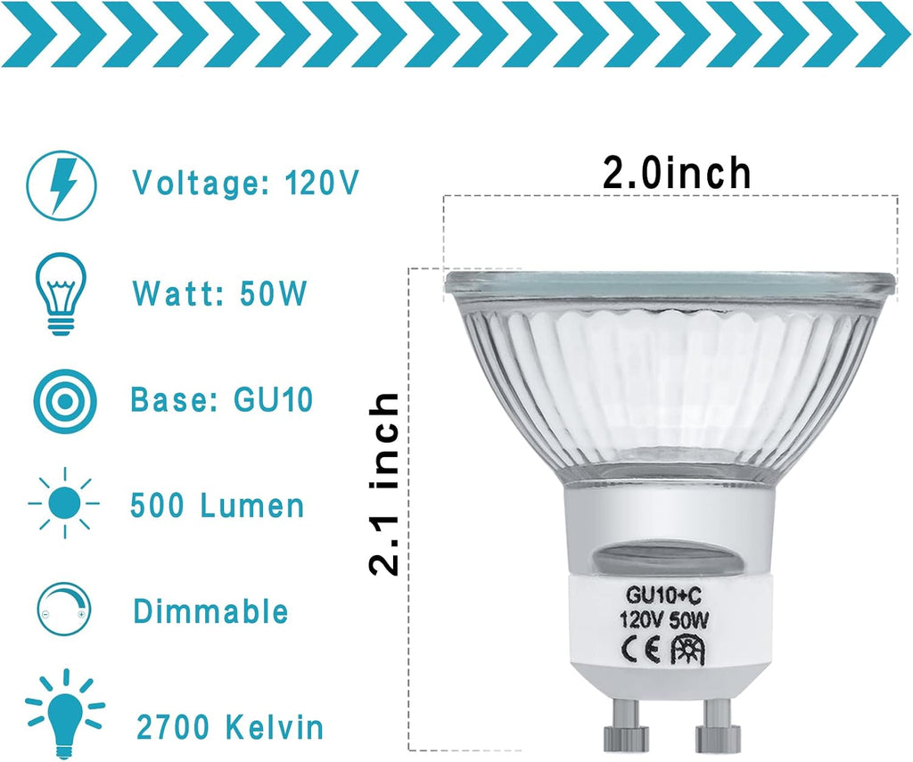 GU10 Halogen Light Bulbs 50W 120V MR16 Dimmable for Candle Warmer Light Bulbs, Wax melt Bulbs Warm White(Pack of 6)