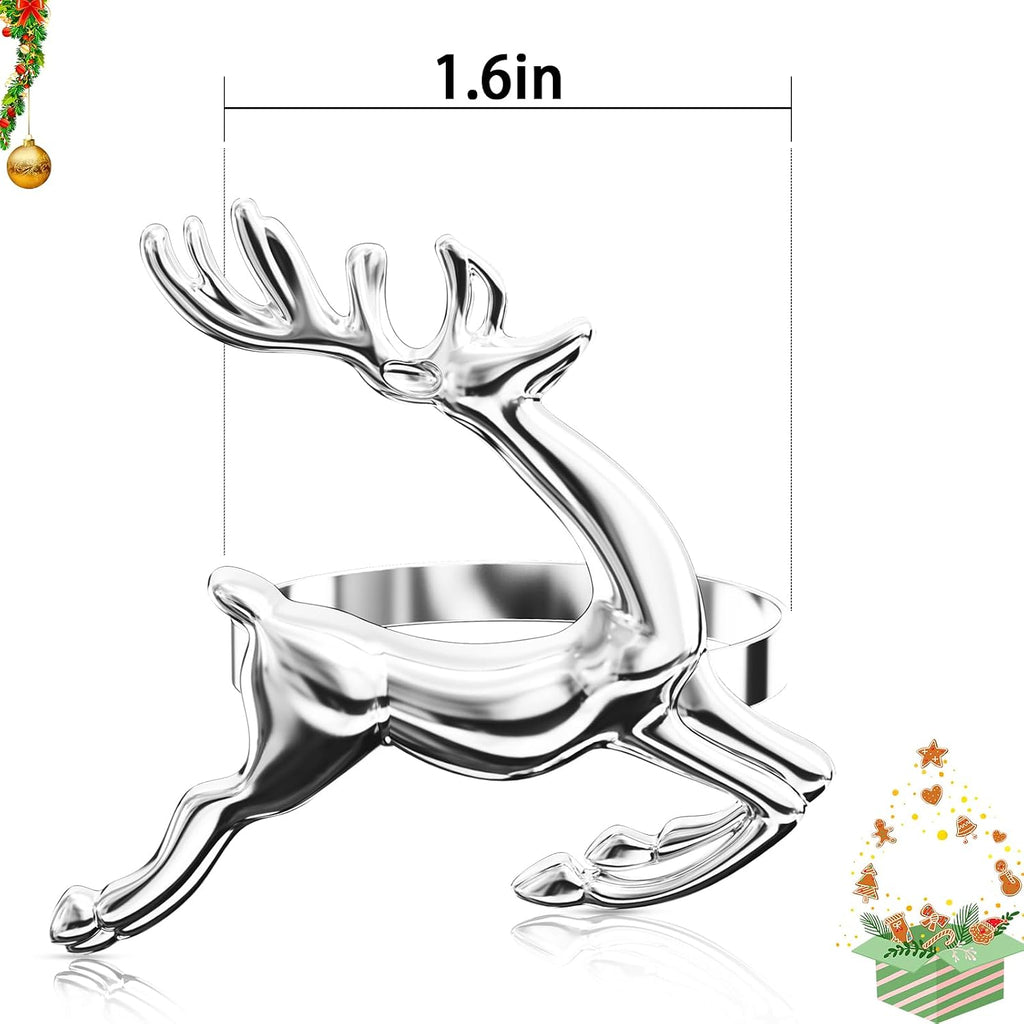 Christmas Silver Reindeer Napkin Rings for Table Decoration - Set of 8