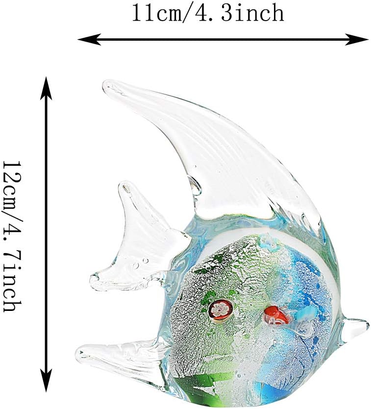Angel Fish Art Glass Blown Sea Animal Figurine Sculpture Home Decor Collectible Statue Paper Weight Gift Ornament