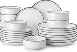 Plates and Bowls Sets, 24 Pieces Modern Porcelain Dinnerware Set for 8 White Kitchen Dinner Dining Ware Set wtih Black