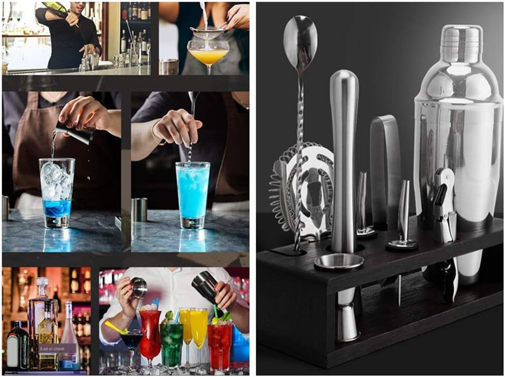 Cocktail Bartender Kit with Stand, Stainless Steel Shaker Home Bar Tools Set - Set of 10