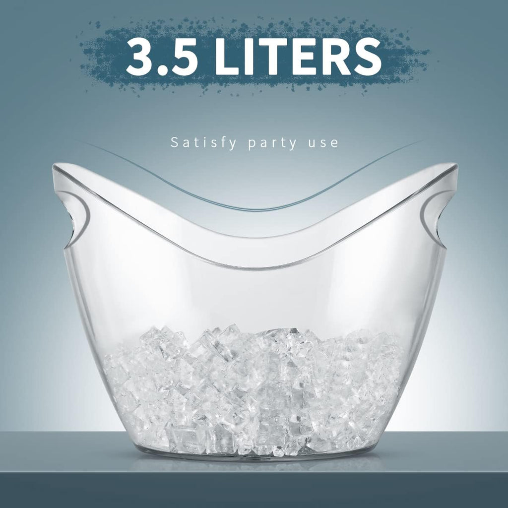 Ice Bucket for Parties or Bar, 3.5 Liter Clear Plastic Drink Tub