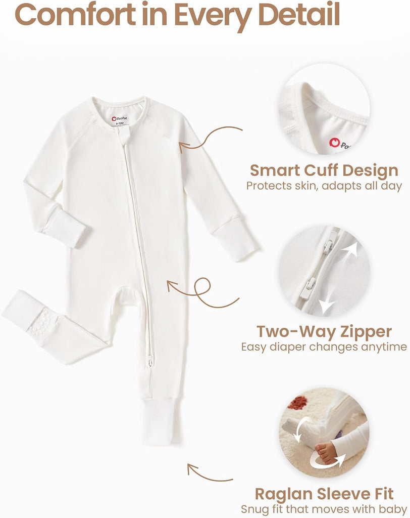 Organic Cotton Baby Footie Pajamas with Two-Way Zipper & Mittens