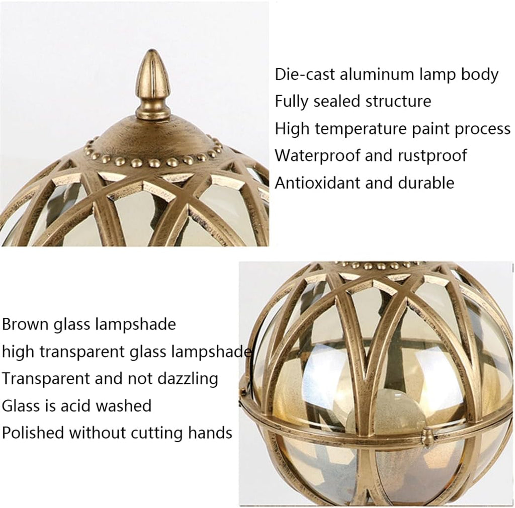 Classic Waterproof Glass Globe Outdoor Lighting for Garden, Patio, and Yard - Aluminum Pillar Light Fixture