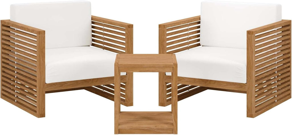 Carlsbad 3-Piece Teak Wood Outdoor Patio Outdoor Patio Set in Natural White