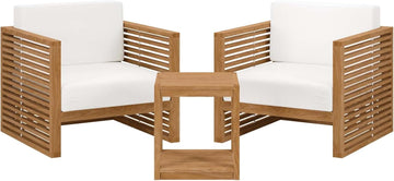 Carlsbad 3-Piece Teak Wood Outdoor Patio Outdoor Patio Set in Natural White