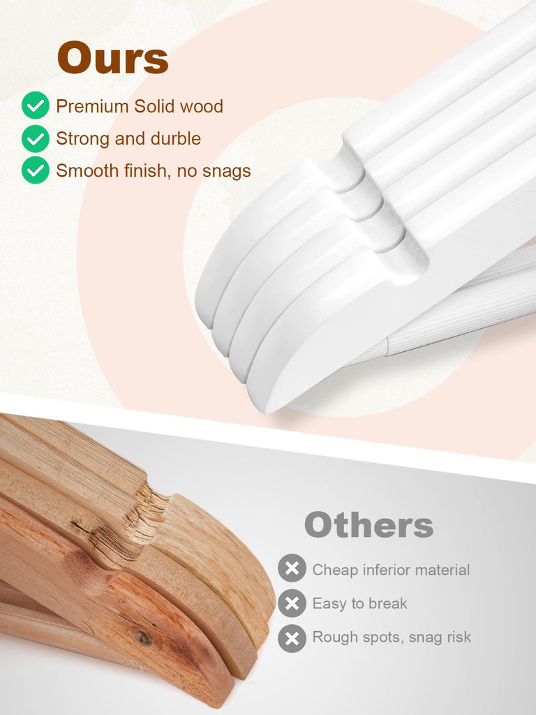 White Wooden Hangers 30 Pack, Heavy Duty Wooden Coat Hangers