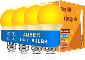 Amber Sleep Light Bulbs 1800K, 9W 60 Watt Equivalent, 99.96% Blue Blocking Soft Warm Light Bulbs A19, Amber Night