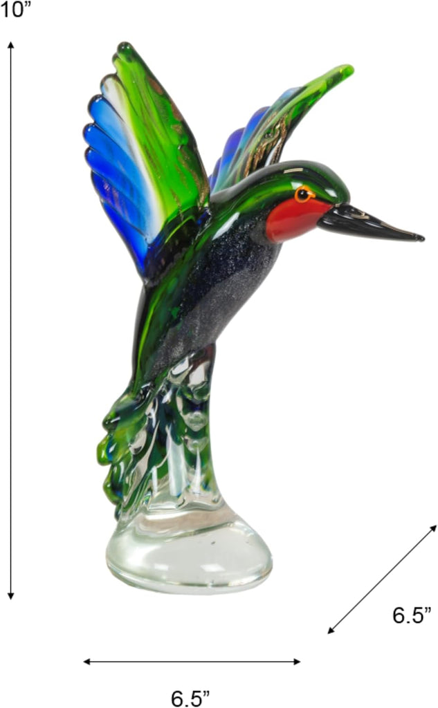 Art 10" Tall Hummingbird Handcrafted Murano-Style Figurine Decor, Living Room, Bed Room, Home Office