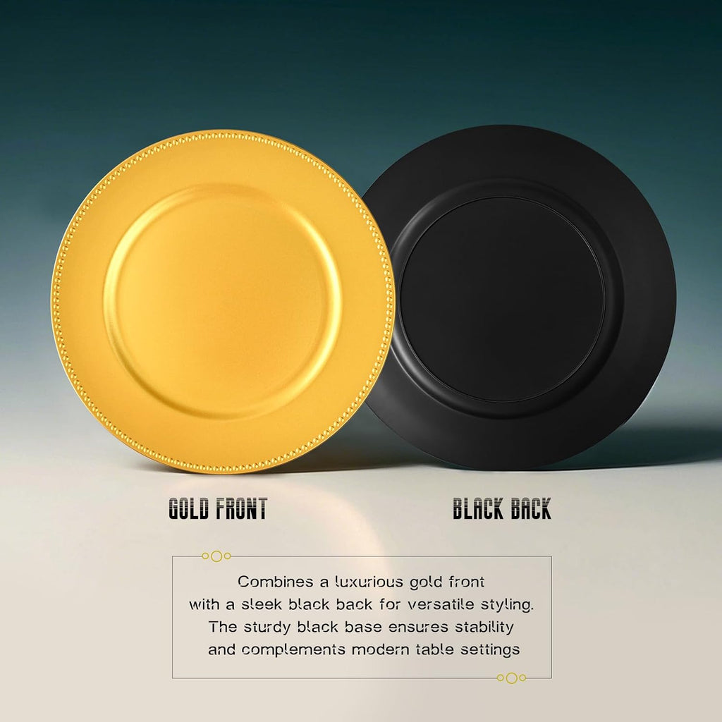 Gold Charger Plates Bulk Wedding - 13" Premium Gold Chargers for Dinner Plates, Decorative Charger Plates - Set of 10