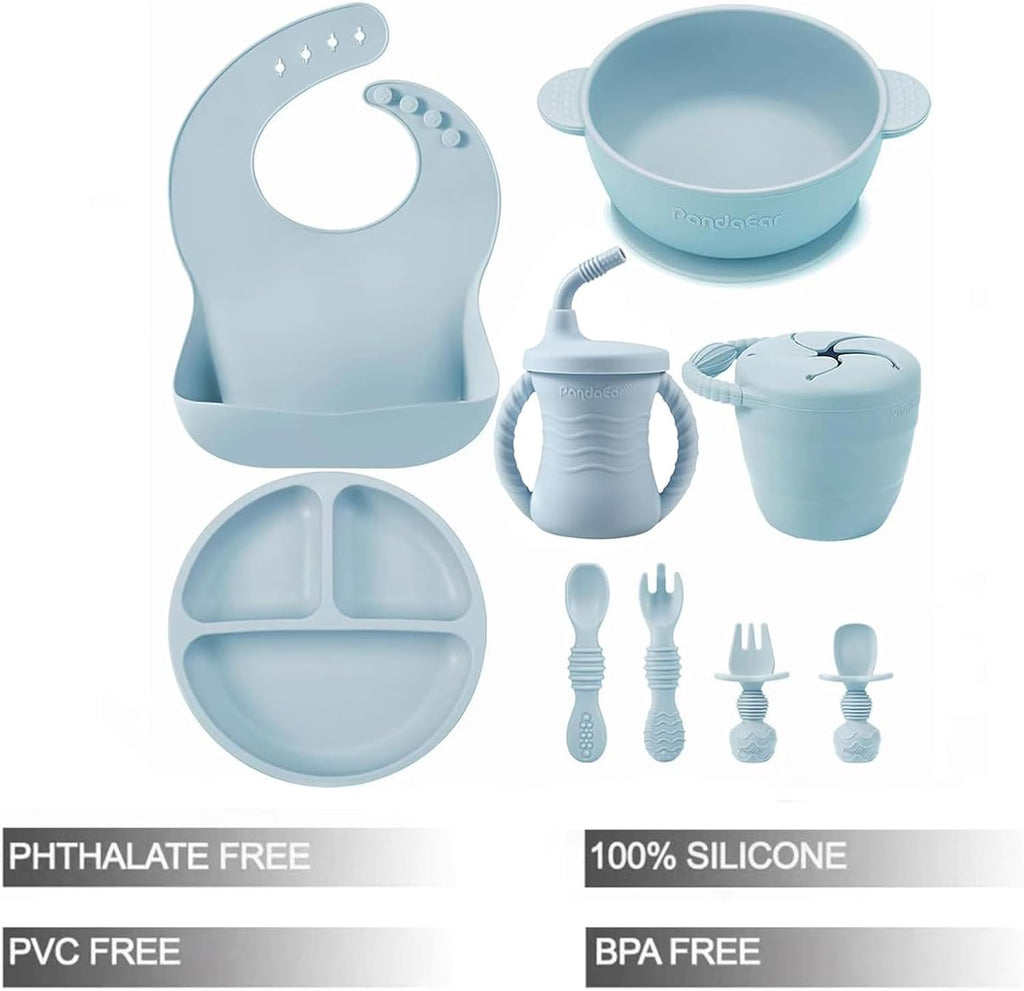 9 PCS Silicone Baby Feeding Set, Suction Plate & Utensils