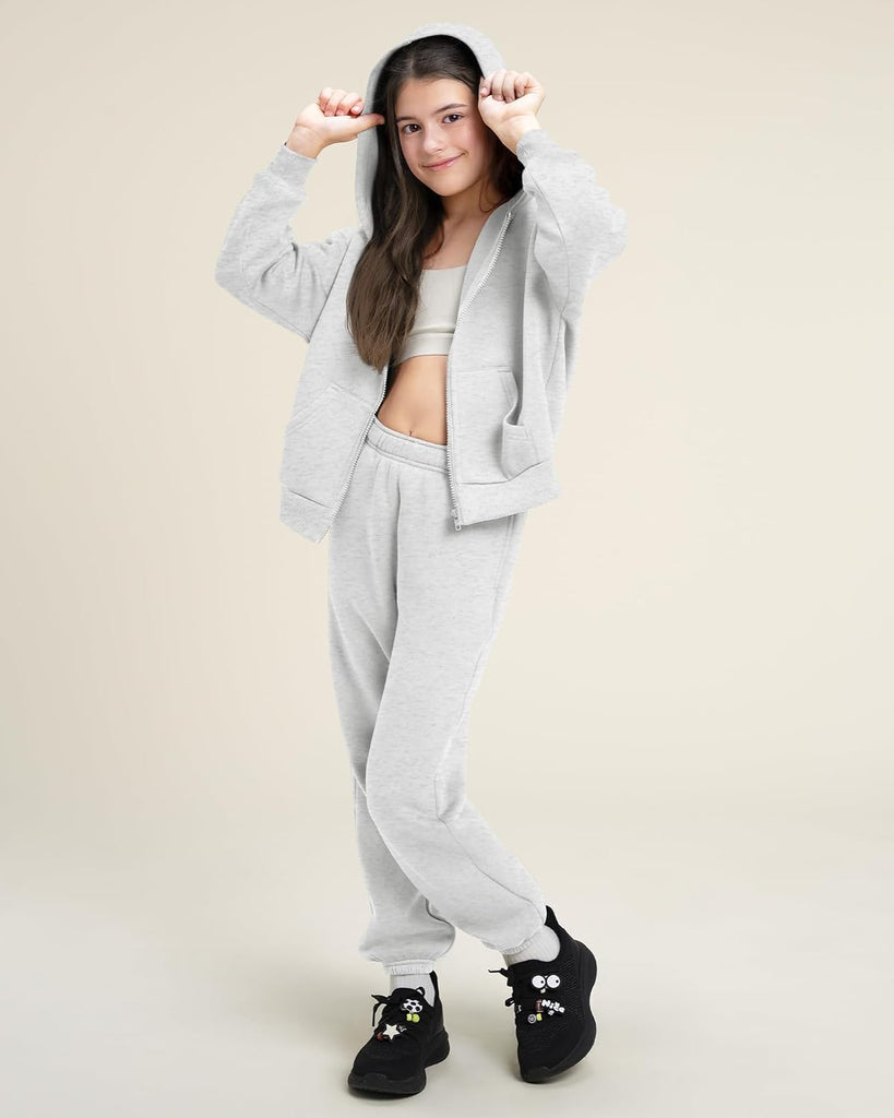 Girls 2 Piece Sweatsuit Zip Up Hoodies Joggers Tracksuit Sets