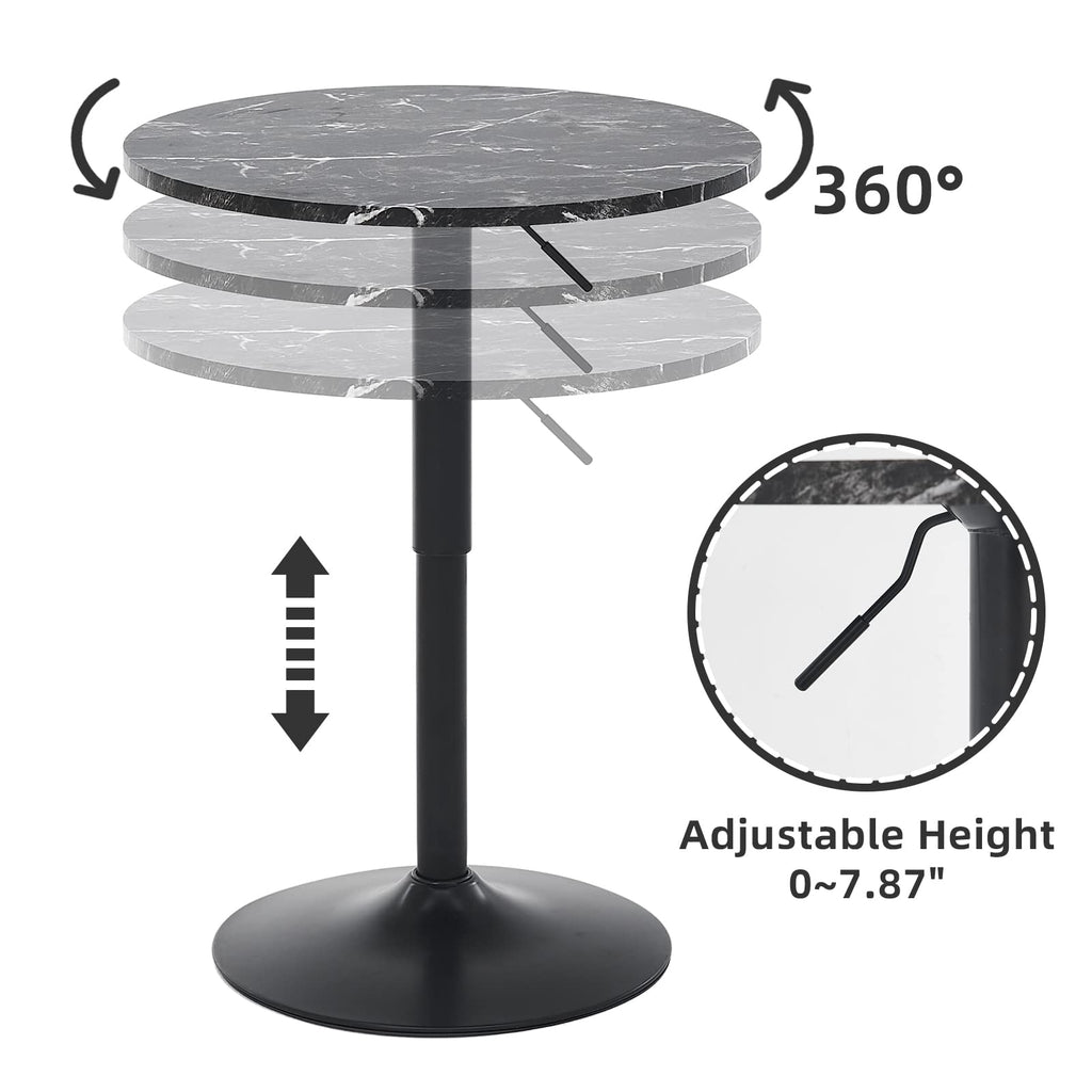 23.6" Round Bar Table, Adjustable Height Bar Table, MDF Top with Metal Pole Support and Base, Cocktail Tables, Bistro