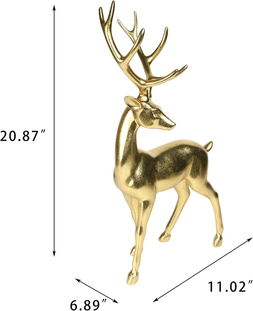 Gold Reindeer Christmas Decoration Indoor - Large Christmas Reindeer Decor Statue 11 * 6.9 * 20.9 Inch