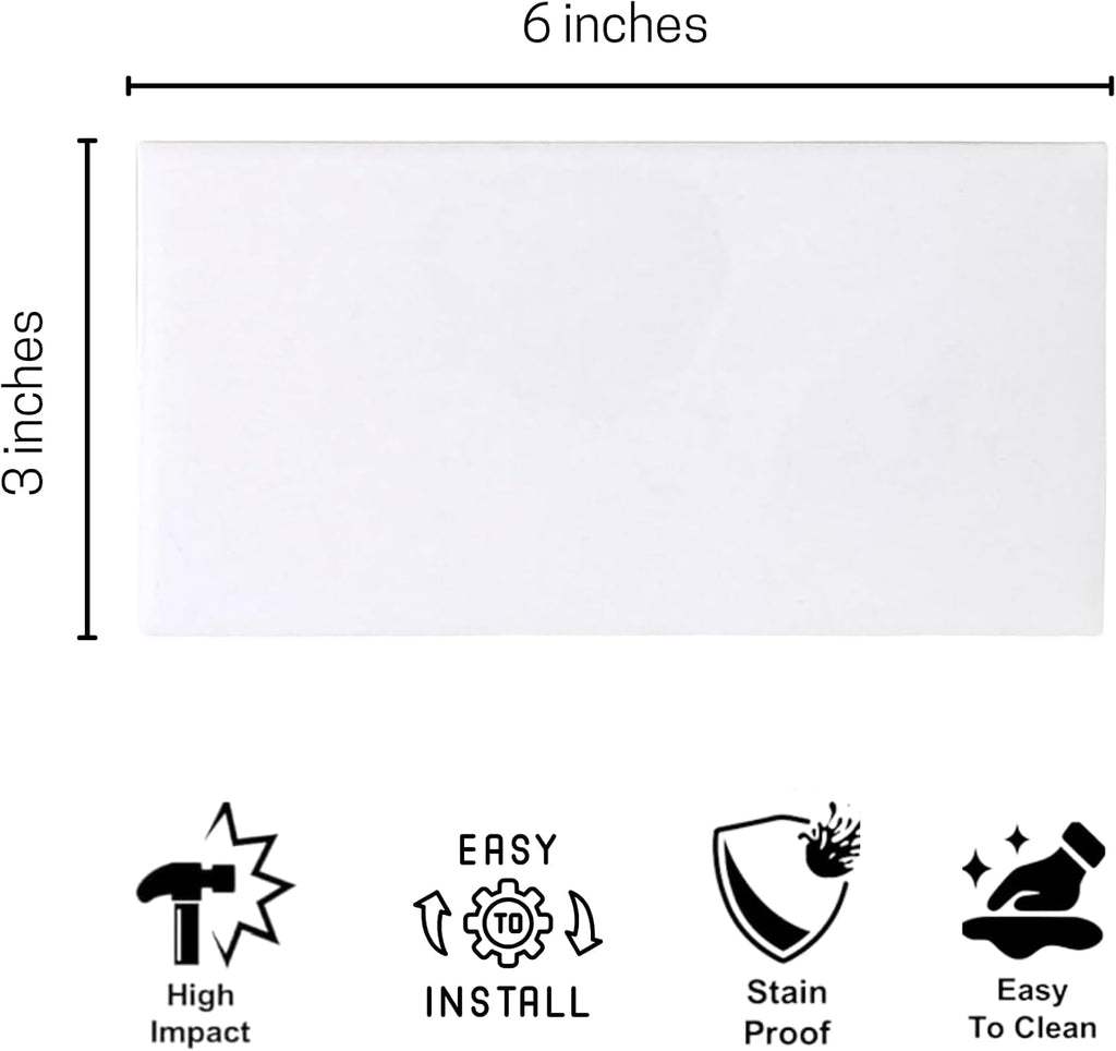 3x6 Glossy White Ceramic Subway Tile - Box of 10 Shiny Wall Backsplash, Bathroom, Shower, Accent Walls - Easy to