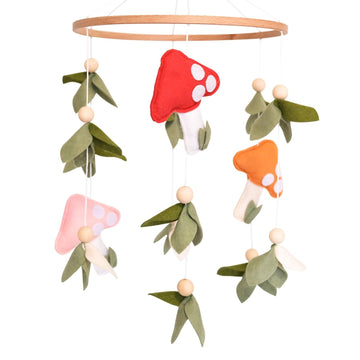 Mushroom Baby Mobile, Green Leaf Mobile for Crib, Crib Mobile for Boys Girls, Forest Nursery Mobile for Bassinet