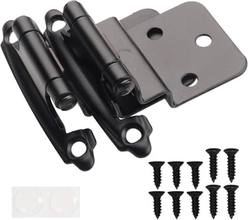 3/8" Inset Cabinet Hinges Black (25 Pair -50 Pcs) Offset Self Closing Matte Black Cabinet Hinges Cabinets w/Bumpers &