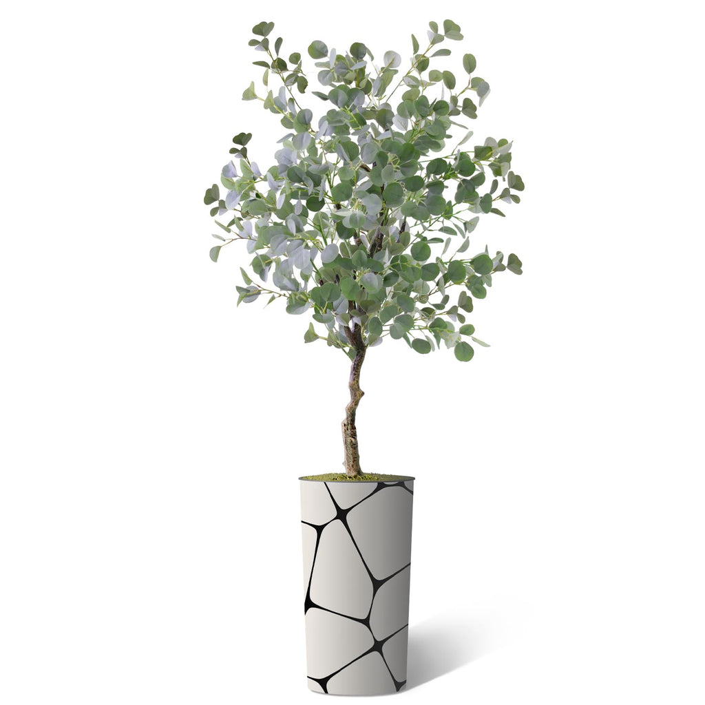 Artificial Tree in Geometric Pattern Planter, Fake Eucalyptus Silk Tree for Indoor and Outdoor Home Decoration - 66"