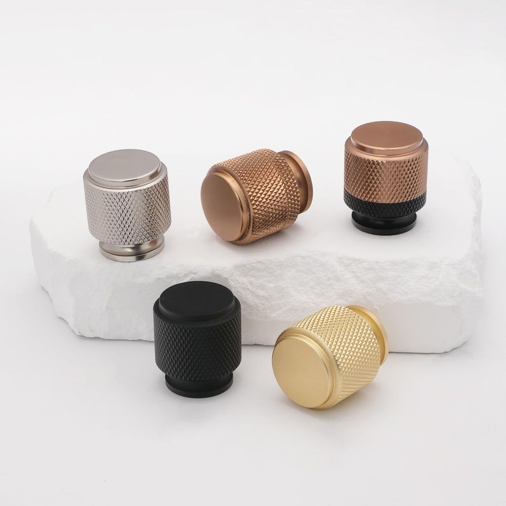30 Pack Kitchen Cabinet Knobs Matte Black and Champagne Bronze Cabinet Knobs Black Knurled Drawer Knobs Kitchen