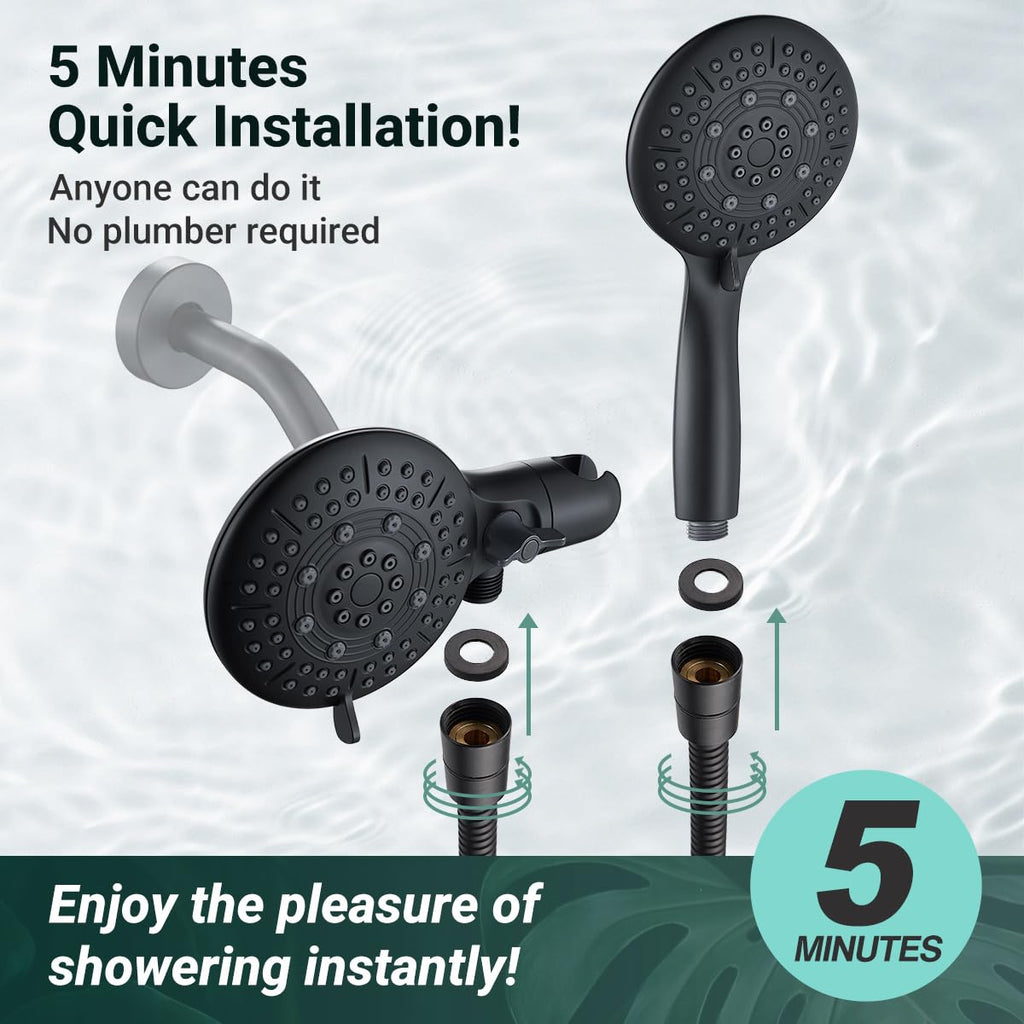 Dual Shower Head Combo, Handheld & Fixed, Matte Black
