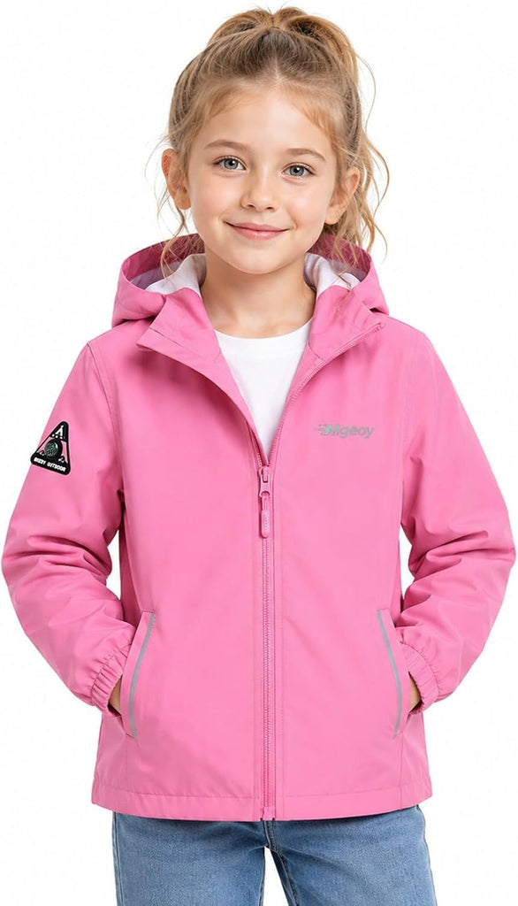 Boys Girls Rain Jacket Lightweight Waterproof Hooded Mesh Lined Raincoat Windbreakers for Kids