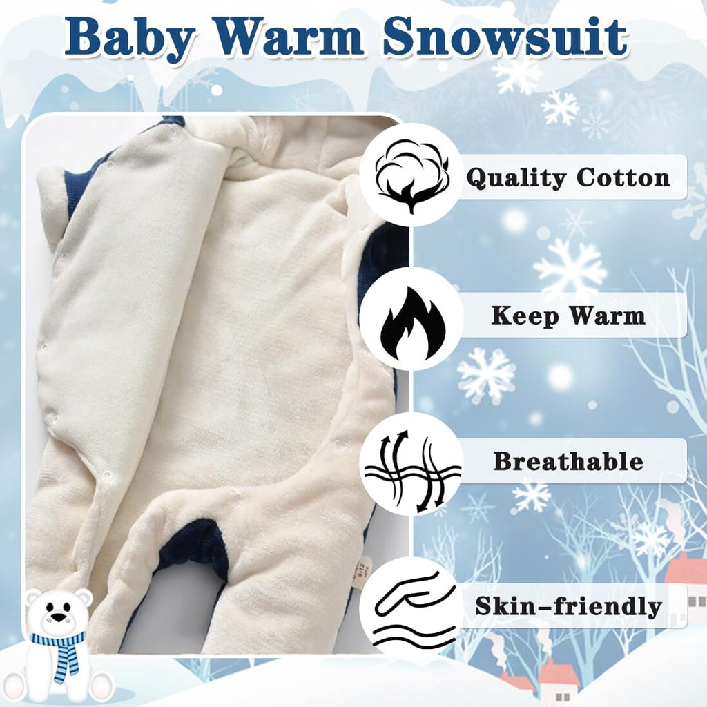 Baby Snowsuit Bear Suit Romper Winter Warm Coat Infant Fleece Footie Jumpsuit for Girls Boys
