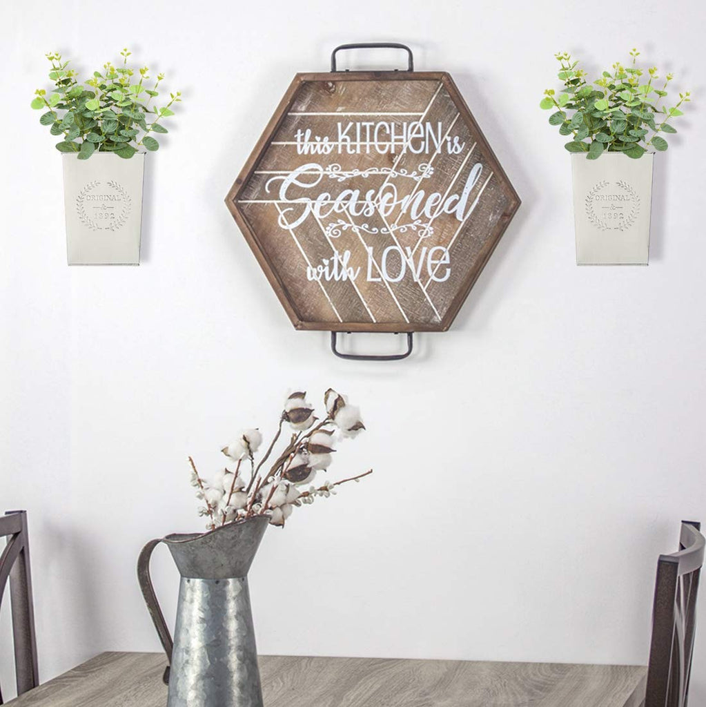 Set of 2 Farmhouse Metal Wall Planter, Rustic Wall Decor Country Hanging Wall Vase Box for Plants Flower Home