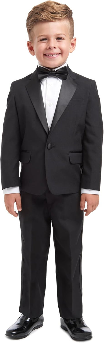 Boys' Piece Tuxedo Suit Set with Jacket, Pants, Dress Shirt & Bow Tie for Weddings & Special Occasions