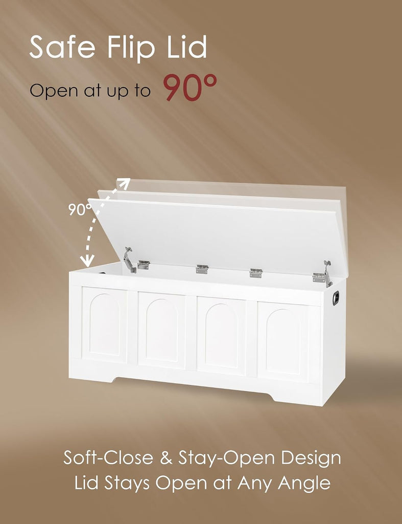 Storage Chest, Wooden Toy Box with Lid, 2 Soft-Close Hinges 47.2" | Entryway Shoe Bench, Finger-safe Flip-Top, Easy