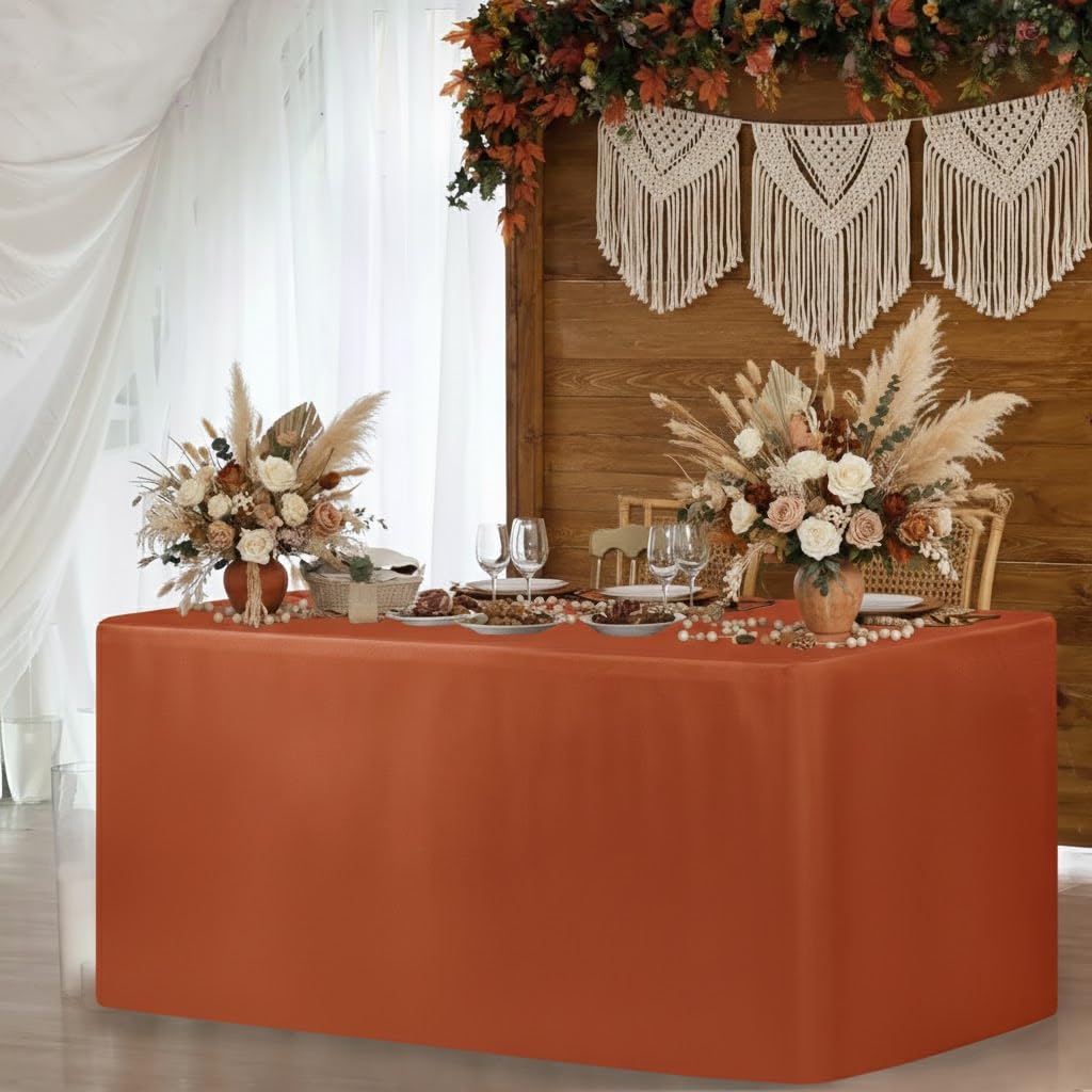 4-Pack 6ft Rust 3-Sided Fitted Tablecloth for Fall