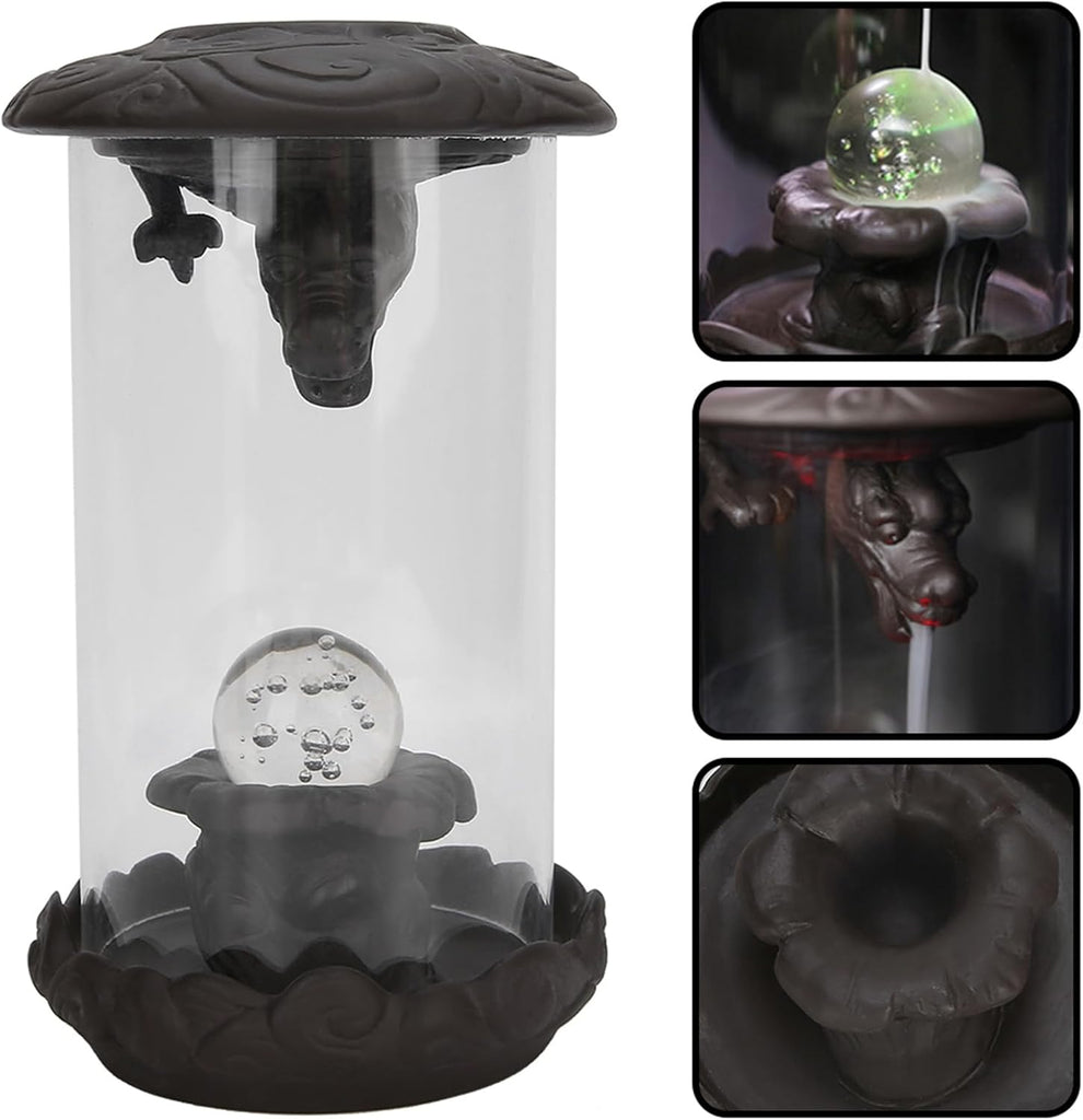 Dragon Backflow Incense Burner, Waterfall Incense Holder with Decorative LED Ball Mountain Tower Home Decor