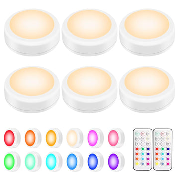 LED Puck Lights with Remote Control, Wireless Under Cabinet & Closet Lighting, RGB 13 Color Changing Lights