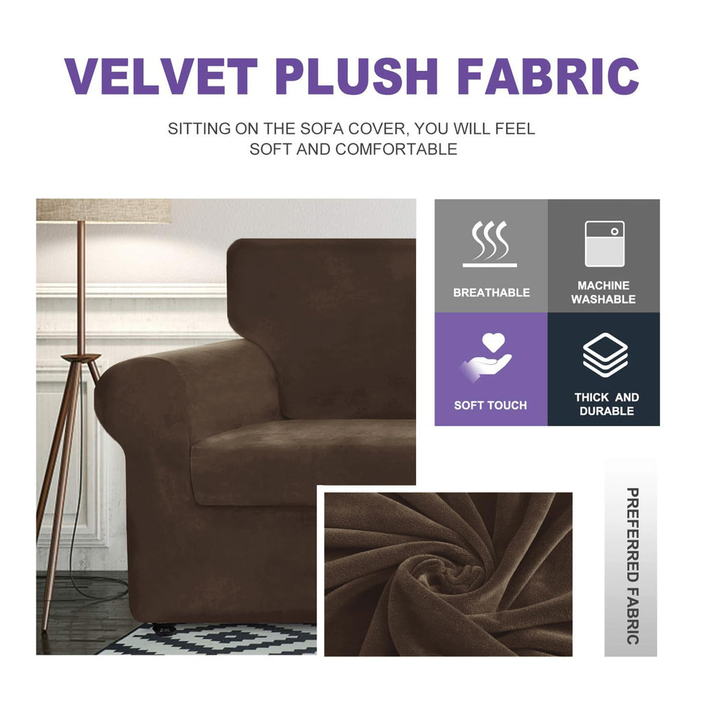 Oversized Velvet Couch Cover 4 Piece (92"-115") Stretch Sofa Covers for 3 Cushion Couch Thick Soft XL-Slipcover with